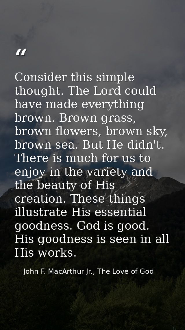 Consider this simple thought. The Lord could have made everything brown. Brown grass, brown flowers, brown sky, brown se — John F. MacArthur Jr., The Love of God