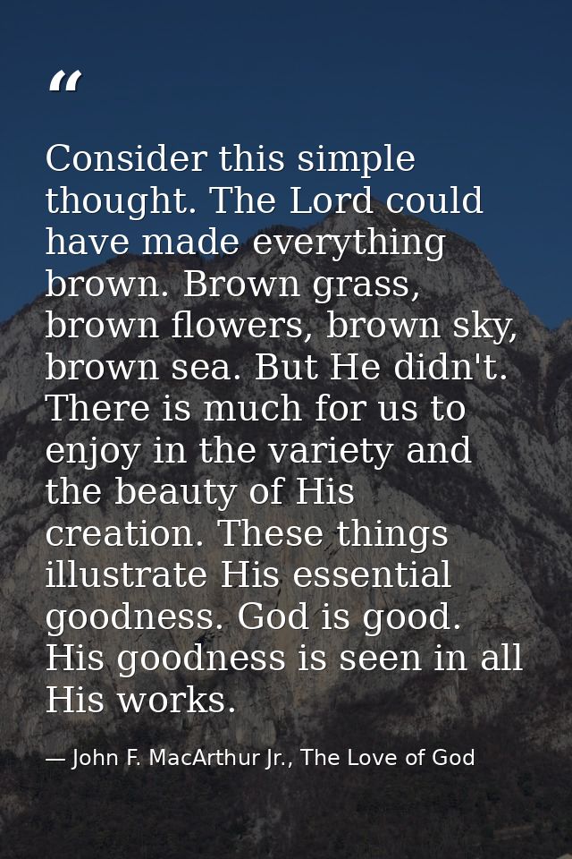 Consider this simple thought. The Lord could have made everything brown. Brown grass, brown flowers, brown sky, brown se — John F. MacArthur Jr., The Love of God