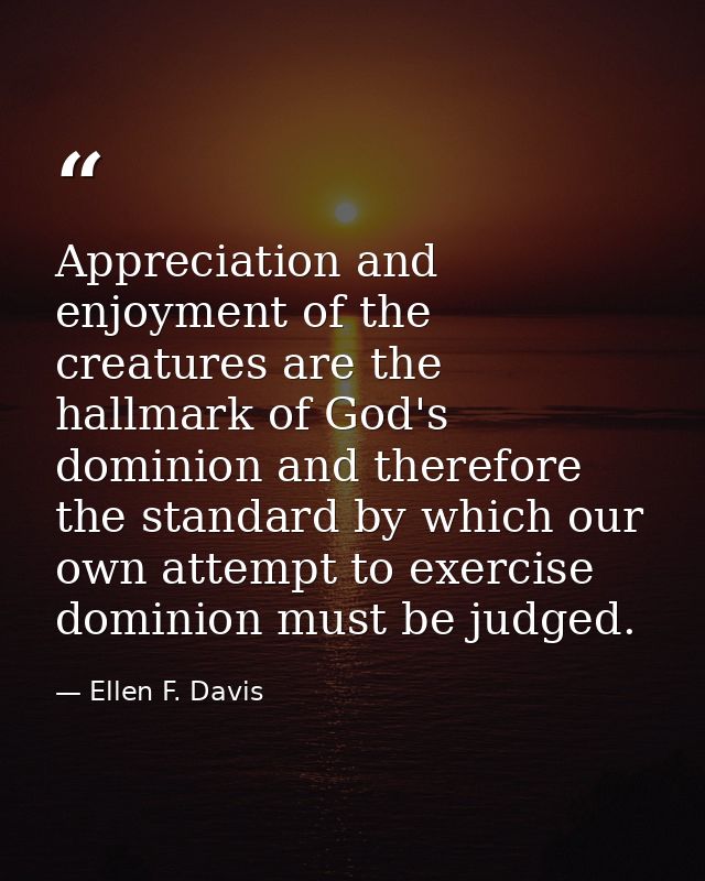 Appreciation and enjoyment of the creatures are the hallmark of God's dominion and therefore the standard by which our o — Ellen F. Davis