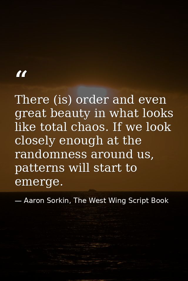 There (is) order and even great beauty in what looks like total chaos. If we look closely enough at the randomness aroun — Aaron Sorkin, The West Wing Script Book