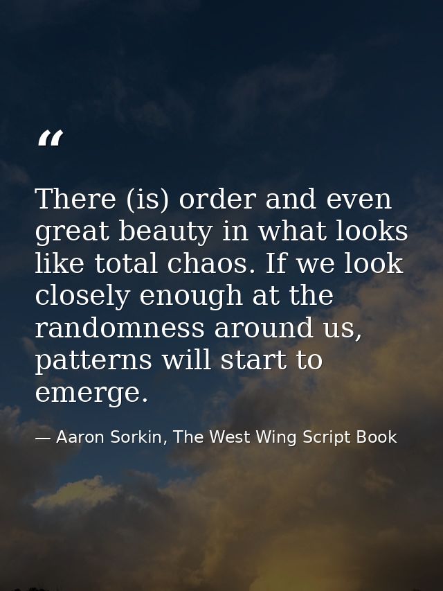 There (is) order and even great beauty in what looks like total chaos. If we look closely enough at the randomness aroun — Aaron Sorkin, The West Wing Script Book