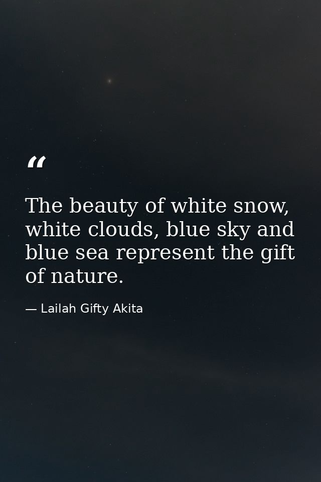 The beauty of white snow, white clouds, blue sky and blue sea represent the gift of nature. — Lailah Gifty Akita