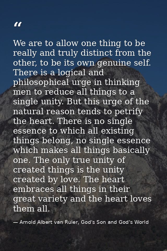 We are to allow one thing to be really and truly distinct from the other, to be its own genuine self. There is a logical — Arnold Albert van Ruler, God's Son and God's World