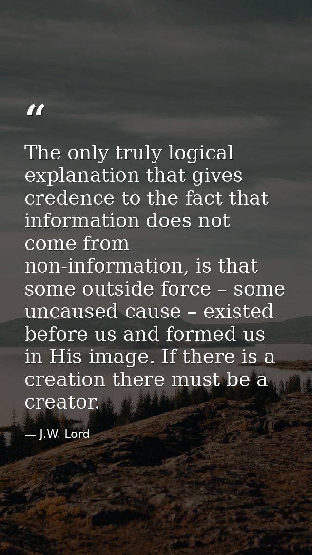 The only truly logical explanation that gives credence to the fact that information does not come from non-information,  — J.W. Lord