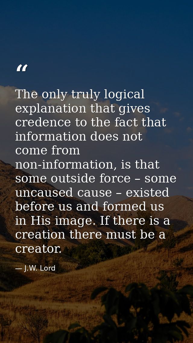 The only truly logical explanation that gives credence to the fact that information does not come from non-information,  — J.W. Lord