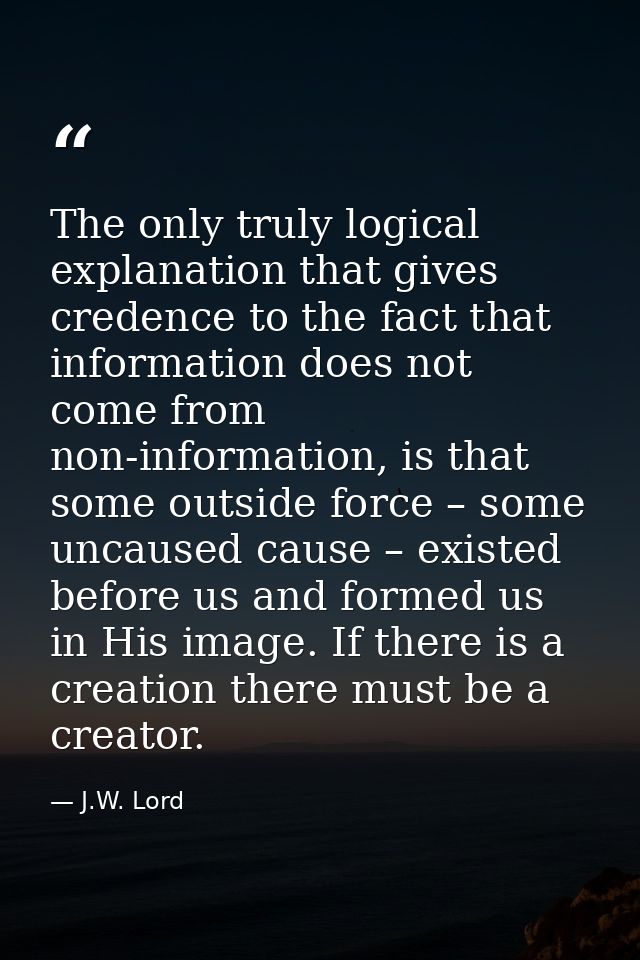 The only truly logical explanation that gives credence to the fact that information does not come from non-information,  — J.W. Lord