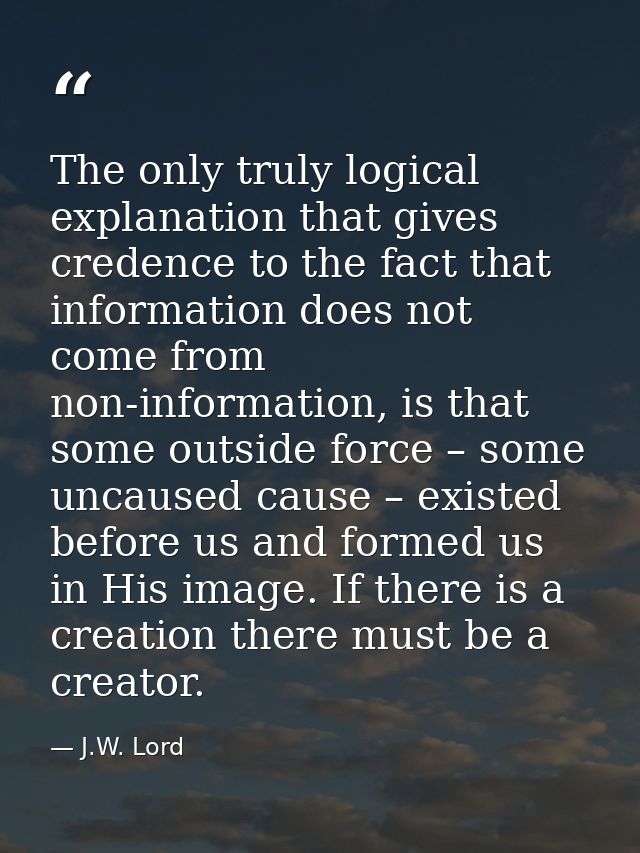 The only truly logical explanation that gives credence to the fact that information does not come from non-information,  — J.W. Lord