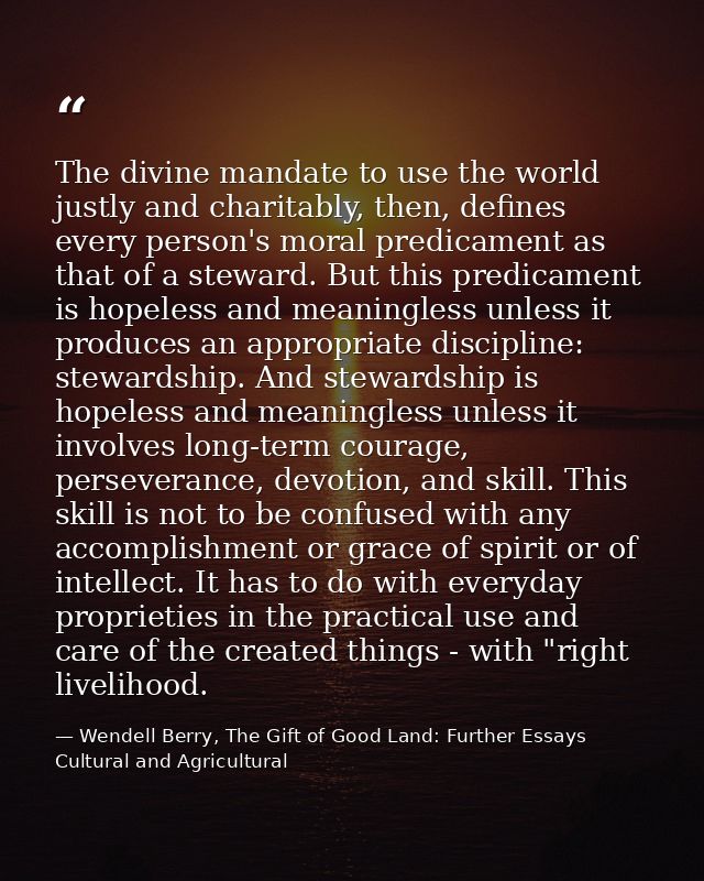 The divine mandate to use the world justly and charitably, then, defines every person's moral predicament as that of a s — Wendell Berry, The Gift of Good Land: Further Essays Cultural and Agricultural