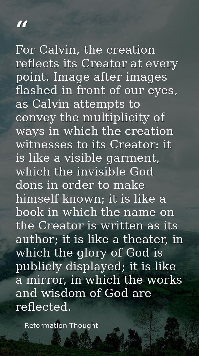 For Calvin, the creation reflects its Creator at every point. Image after images flashed in front of our eyes, as Calvin — Reformation Thought