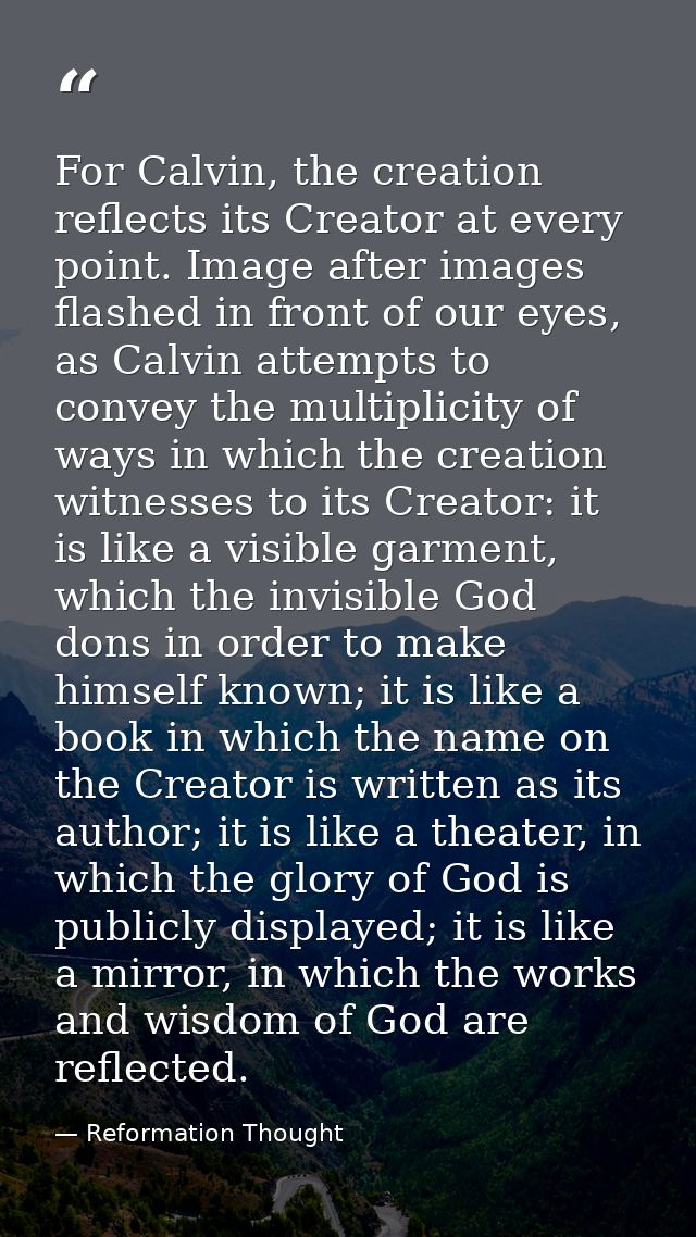 For Calvin, the creation reflects its Creator at every point. Image after images flashed in front of our eyes, as Calvin — Reformation Thought