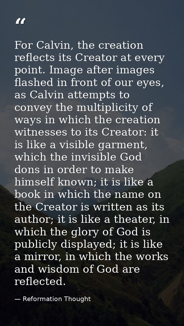 For Calvin, the creation reflects its Creator at every point. Image after images flashed in front of our eyes, as Calvin — Reformation Thought