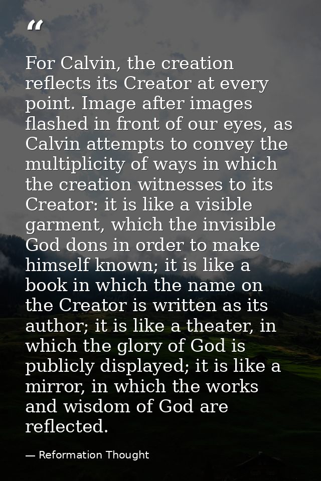 For Calvin, the creation reflects its Creator at every point. Image after images flashed in front of our eyes, as Calvin — Reformation Thought