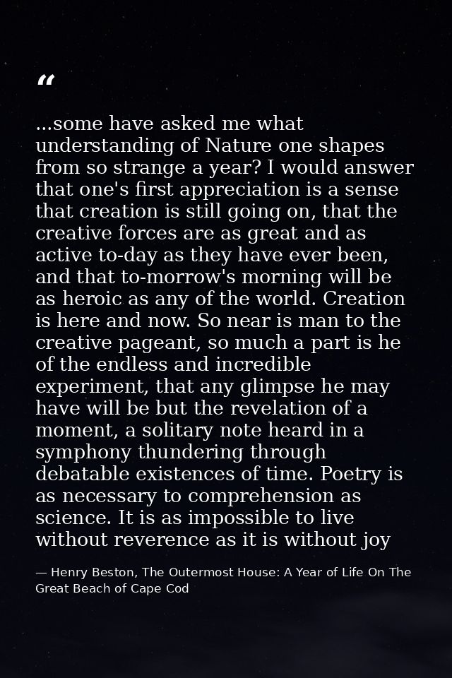 ...some have asked me what understanding of Nature one shapes from so strange a year? I would answer that one's first ap — Henry Beston, The Outermost House: A Year of Life On The Great Beach of Cape Cod