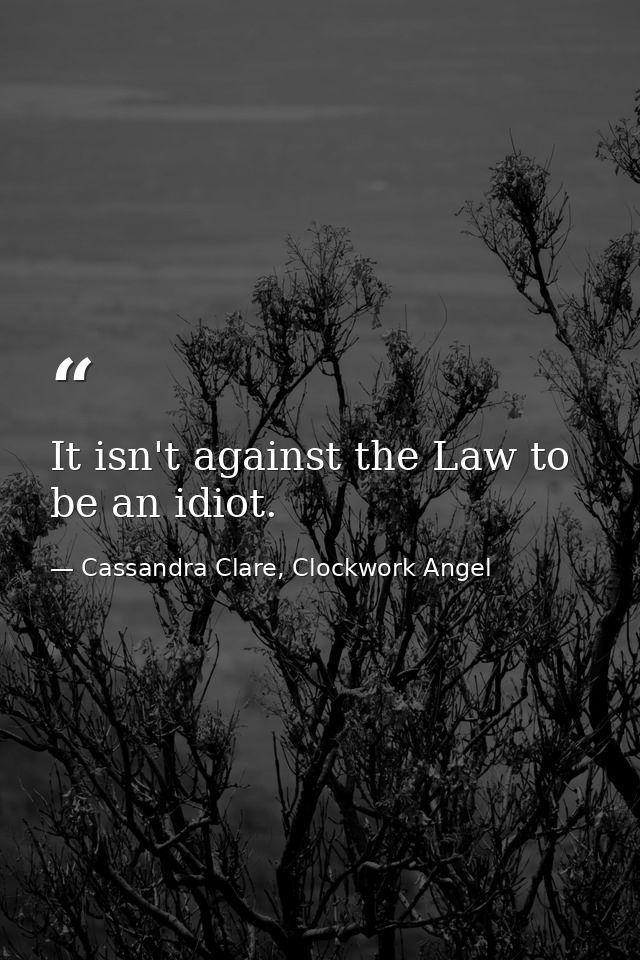 It isn't against the Law to be an idiot. — Cassandra Clare, Clockwork Angel
