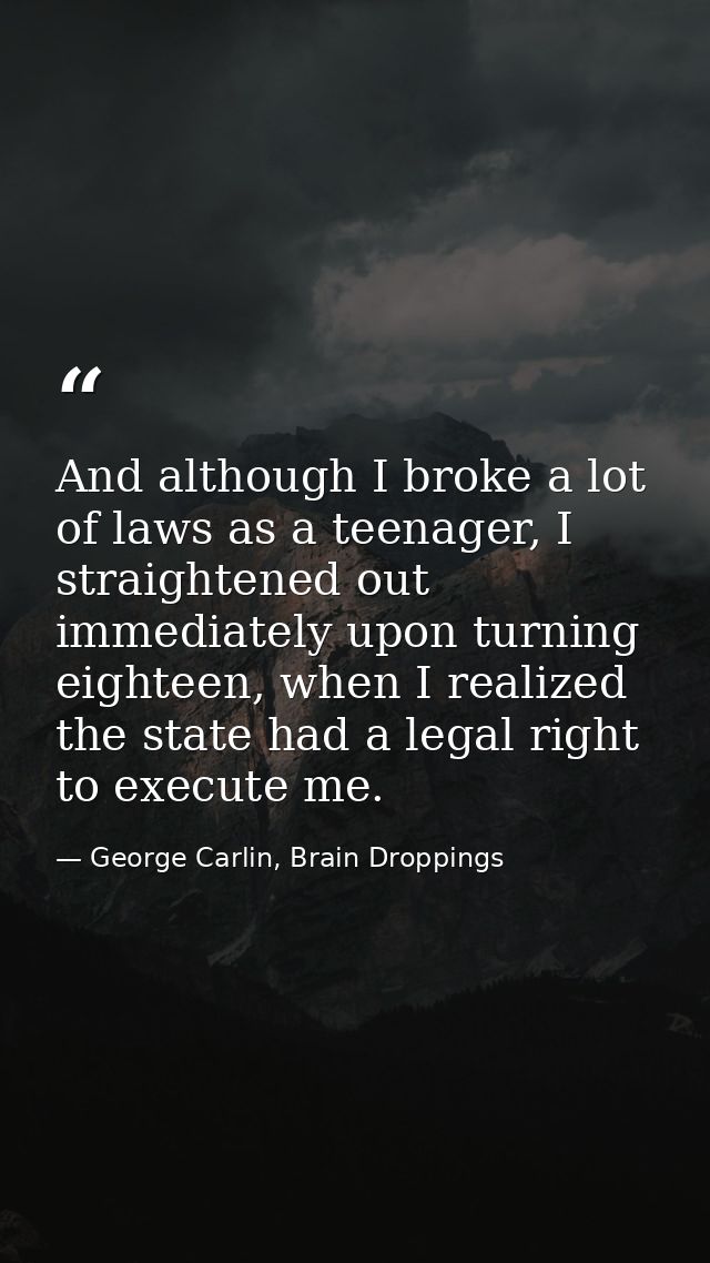 And although I broke a lot of laws as a teenager, I straightened out immediately upon turning eighteen, when I realized  — George Carlin, Brain Droppings