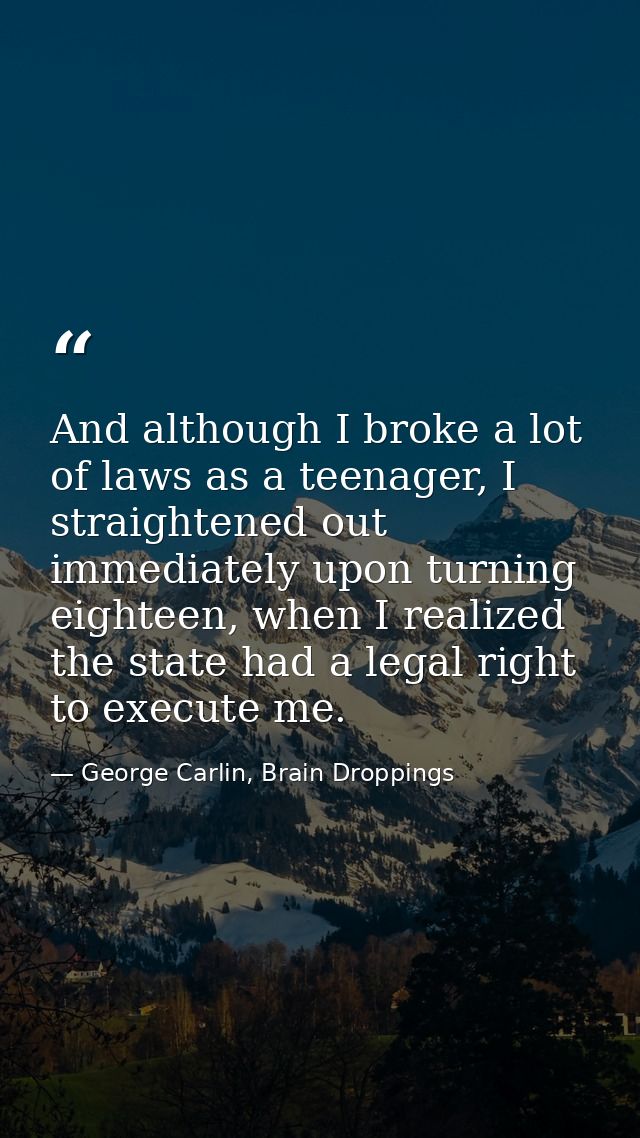 And although I broke a lot of laws as a teenager, I straightened out immediately upon turning eighteen, when I realized  — George Carlin, Brain Droppings