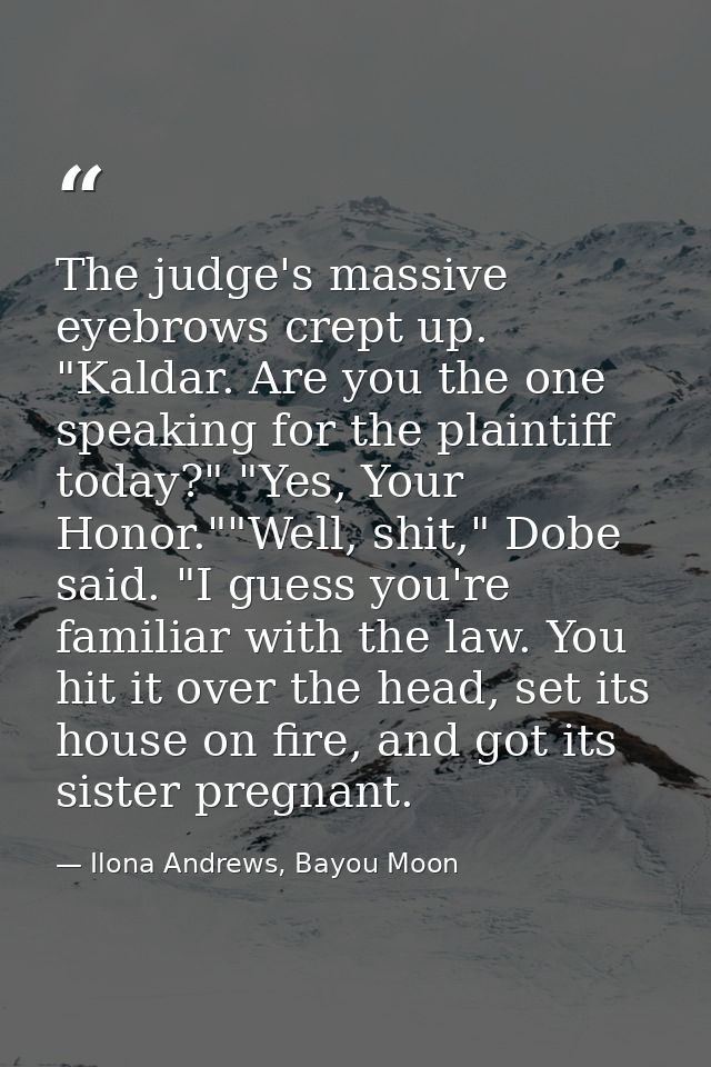 The judge's massive eyebrows crept up. "Kaldar. Are you the one speaking for the plaintiff today?" "Yes, Your Honor.""We — Ilona Andrews, Bayou Moon