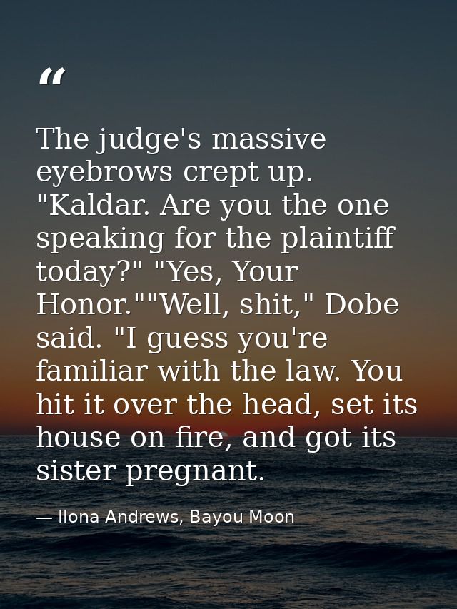The judge's massive eyebrows crept up. "Kaldar. Are you the one speaking for the plaintiff today?" "Yes, Your Honor.""We — Ilona Andrews, Bayou Moon