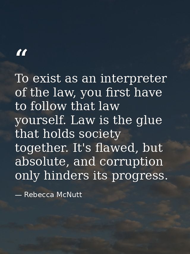 To exist as an interpreter of the law, you first have to follow that law yourself. Law is the glue that holds society to — Rebecca McNutt