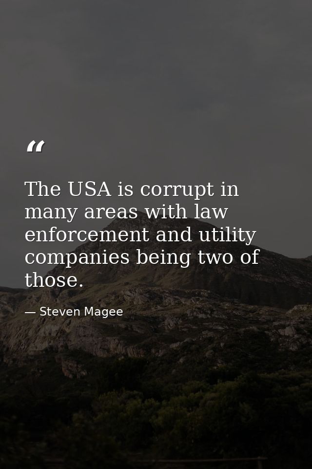 The USA is corrupt in many areas with law enforcement and utility companies being two of those. — Steven Magee
