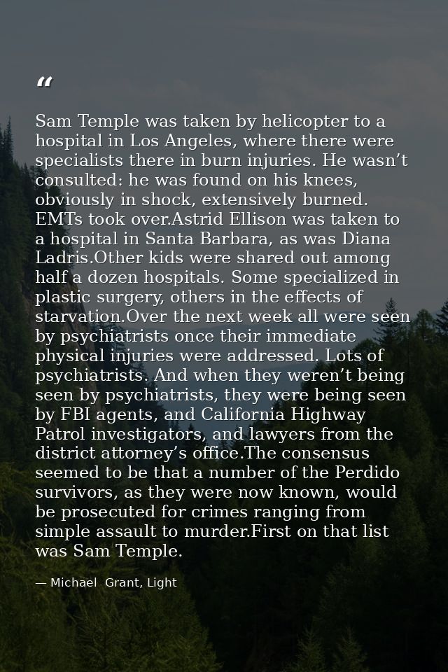 Sam Temple was taken by helicopter to a hospital in Los Angeles, where there were specialists there in burn injuries. He — Michael  Grant, Light