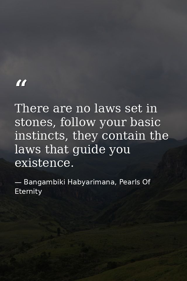There are no laws set in stones, follow your basic instincts, they contain the laws that guide you existence. — Bangambiki Habyarimana, Pearls Of Eternity