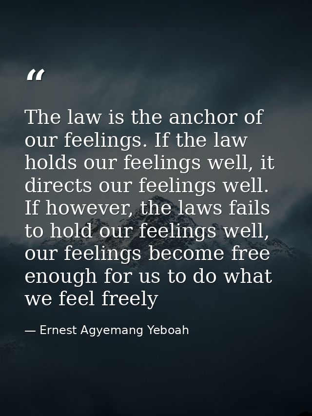 The law is the anchor of our feelings. If the law holds our feelings well, it directs our feelings well. If however, the — Ernest Agyemang Yeboah