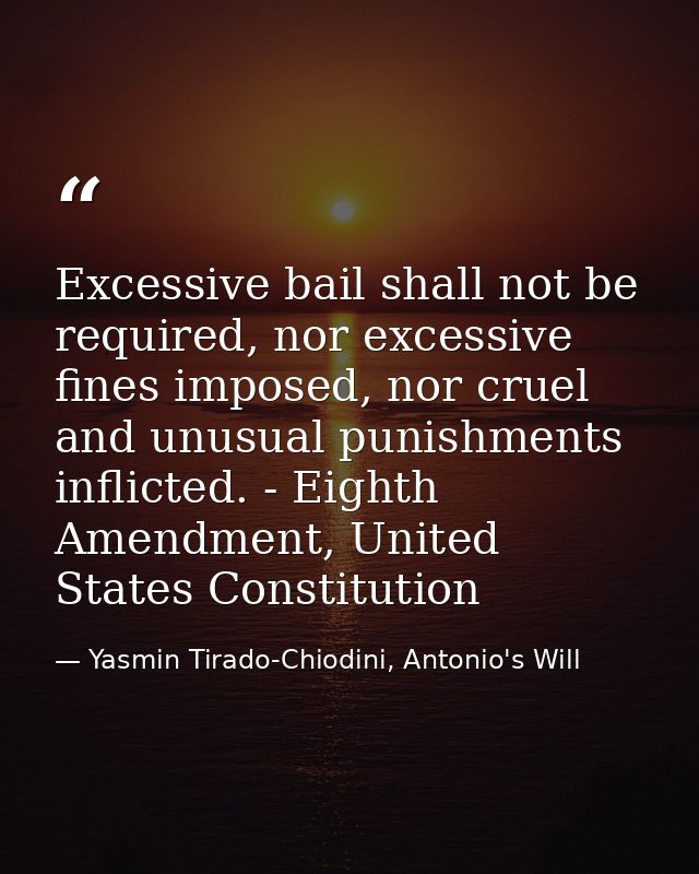 Excessive bail shall not be required, nor excessive fines imposed, nor cruel and unusual punishments inflicted. - Eighth — Yasmin Tirado-Chiodini, Antonio's Will