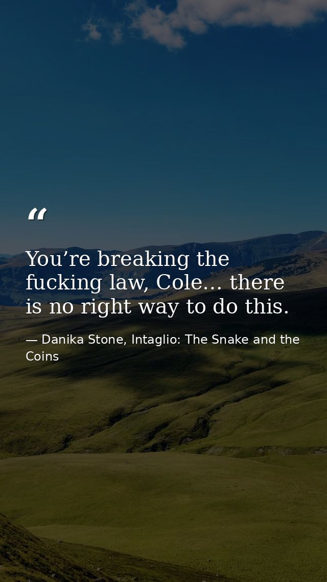 You’re breaking the fucking law, Cole… there is no right way to do this. — Danika Stone, Intaglio: The Snake and the Coins