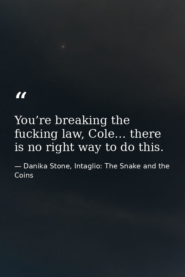 You’re breaking the fucking law, Cole… there is no right way to do this. — Danika Stone, Intaglio: The Snake and the Coins