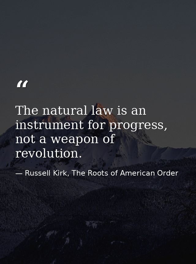 The natural law is an instrument for progress, not a weapon of revolution. — Russell Kirk, The Roots of American Order
