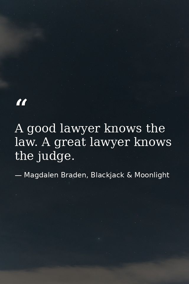 A good lawyer knows the law. A great lawyer knows the judge. — Magdalen Braden, Blackjack & Moonlight