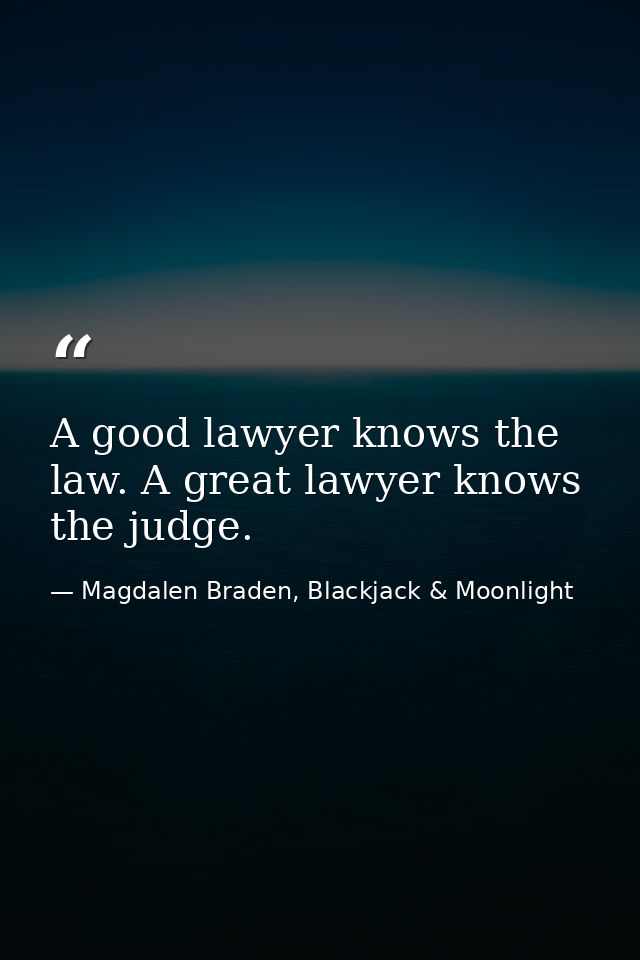 A good lawyer knows the law. A great lawyer knows the judge. — Magdalen Braden, Blackjack & Moonlight