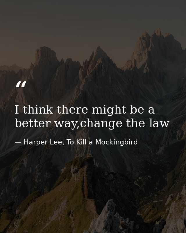 I think there might be a better way,change the law — Harper Lee, To Kill a Mockingbird
