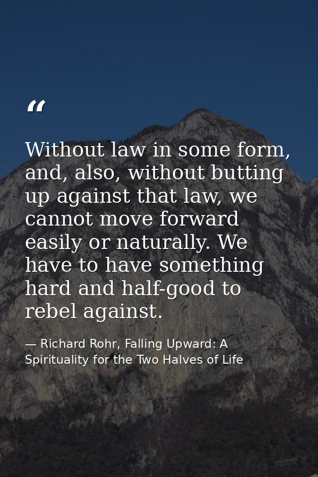 Without law in some form, and, also, without butting up against that law, we cannot move forward easily or naturally. We — Richard Rohr, Falling Upward: A Spirituality for the Two Halves of Life