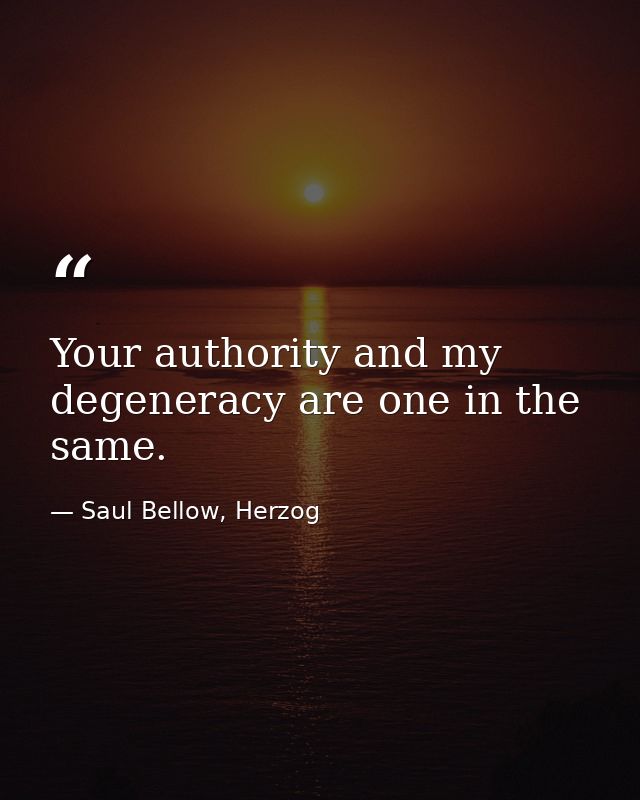 Your authority and my degeneracy are one in the same. — Saul Bellow, Herzog