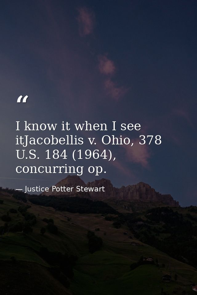 I know it when I see itJacobellis v. Ohio, 378 U.S. 184 (1964), concurring op. — Justice Potter Stewart