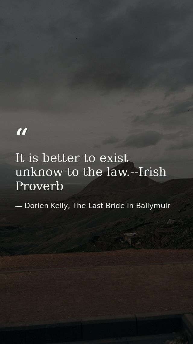 It is better to exist unknow to the law.--Irish Proverb — Dorien Kelly, The Last Bride in Ballymuir