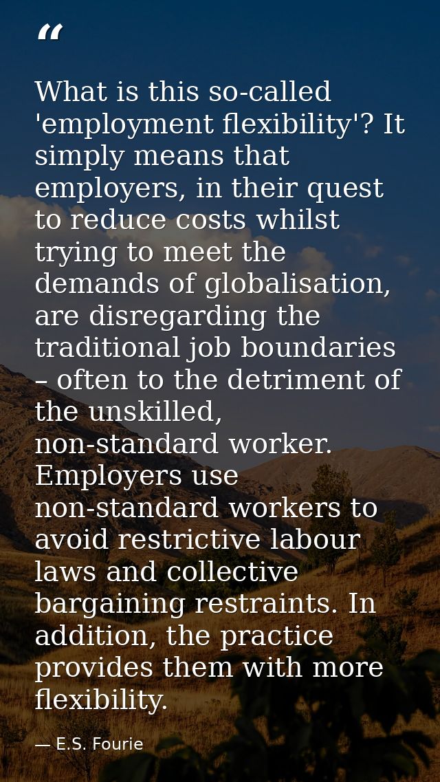 What is this so-called 'employment flexibility'? It simply means that employers, in their quest to reduce costs whilst t — E.S. Fourie