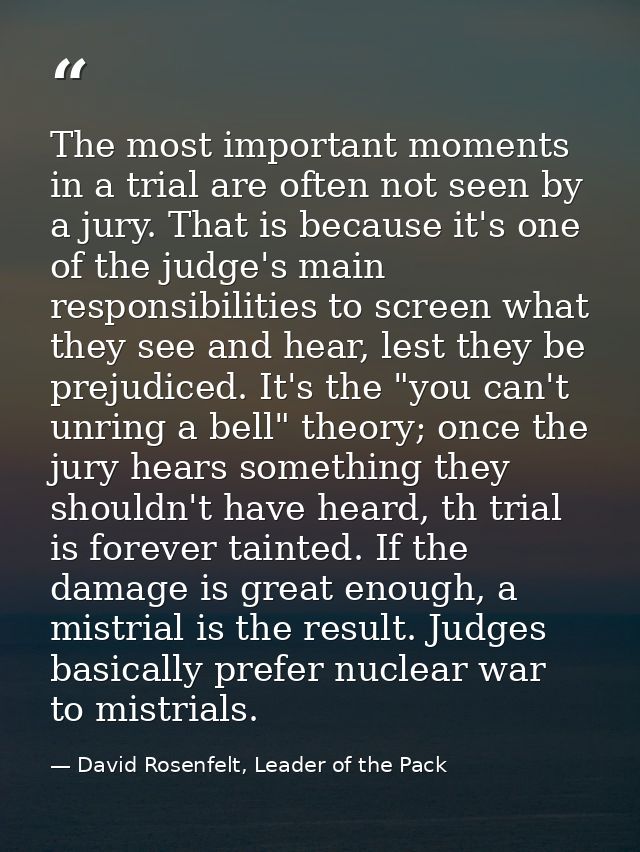 The most important moments in a trial are often not seen by a jury. That is because it's one of the judge's main respons — David Rosenfelt, Leader of the Pack