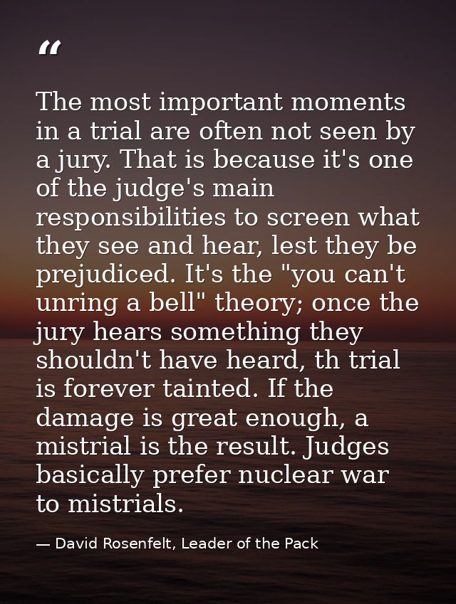 The most important moments in a trial are often not seen by a jury. That is because it's one of the judge's main respons — David Rosenfelt, Leader of the Pack