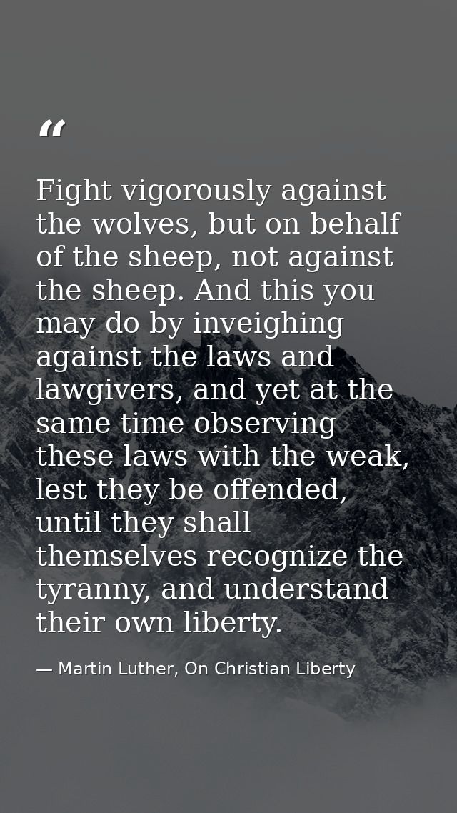 Fight vigorously against the wolves, but on behalf of the sheep, not against the sheep. And this you may do by inveighin — Martin Luther, On Christian Liberty