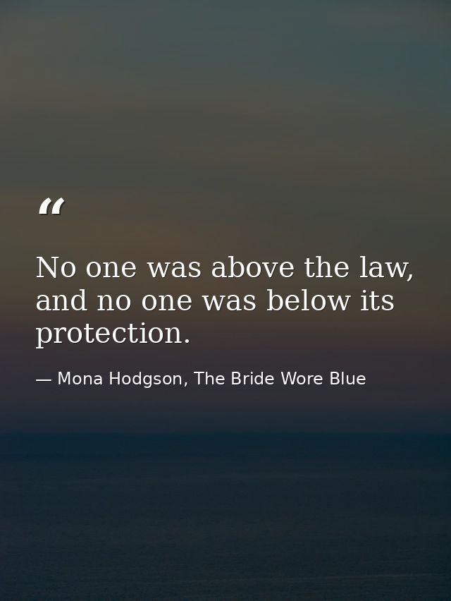 No one was above the law, and no one was below its protection. — Mona Hodgson, The Bride Wore Blue