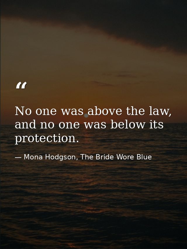 No one was above the law, and no one was below its protection. — Mona Hodgson, The Bride Wore Blue