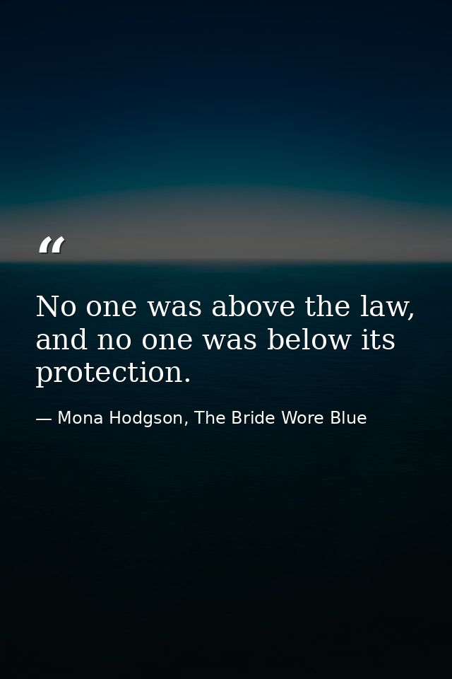 No one was above the law, and no one was below its protection. — Mona Hodgson, The Bride Wore Blue