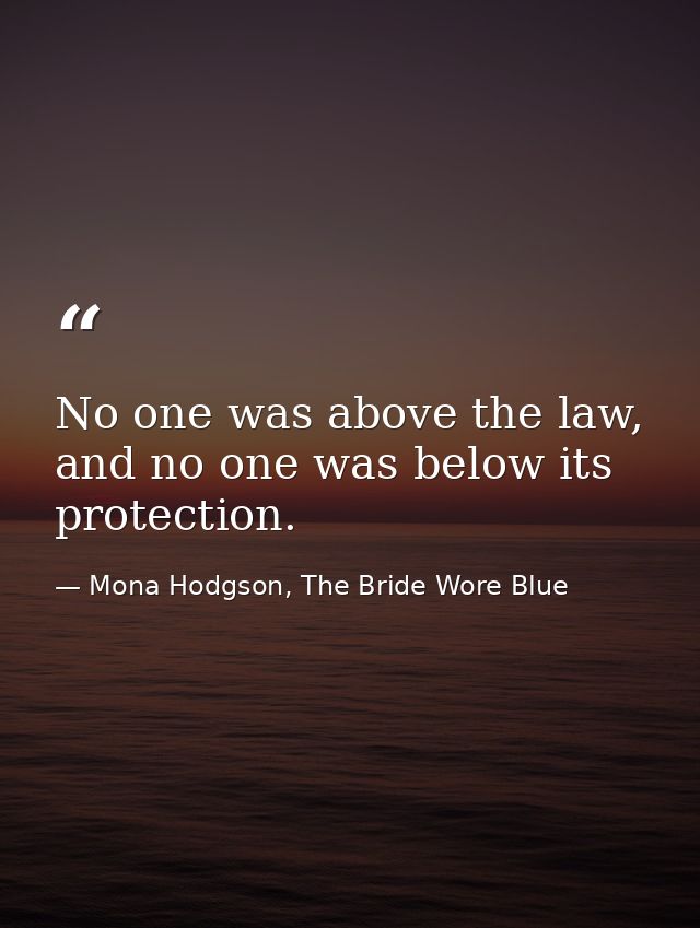 No one was above the law, and no one was below its protection. — Mona Hodgson, The Bride Wore Blue