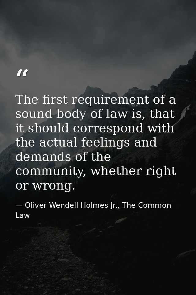 The first requirement of a sound body of law is, that it should correspond with the actual feelings and demands of the c — Oliver Wendell Holmes Jr., The Common Law