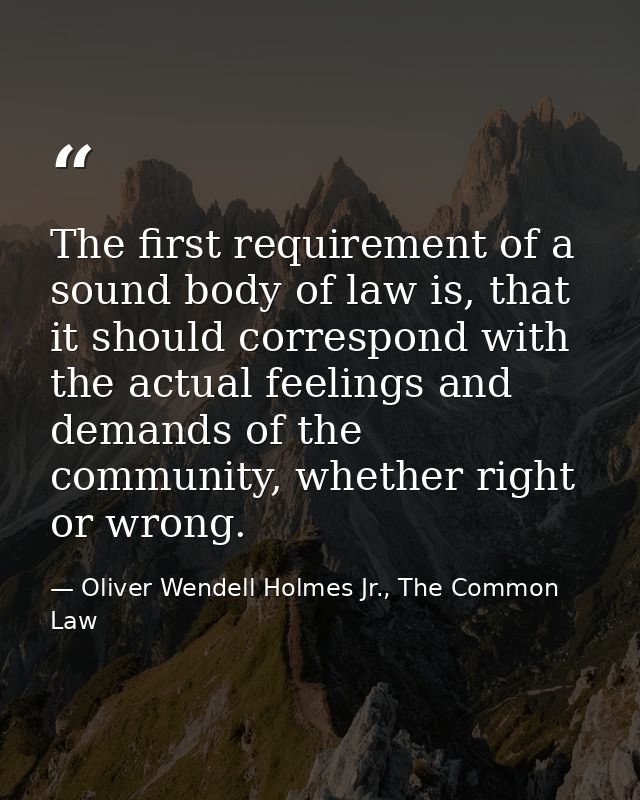 The first requirement of a sound body of law is, that it should correspond with the actual feelings and demands of the c — Oliver Wendell Holmes Jr., The Common Law