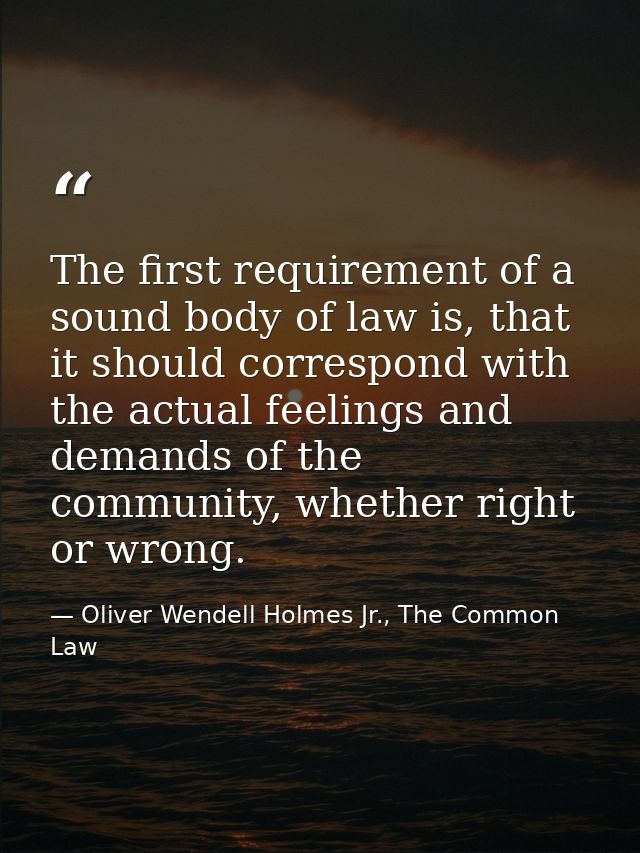 The first requirement of a sound body of law is, that it should correspond with the actual feelings and demands of the c — Oliver Wendell Holmes Jr., The Common Law