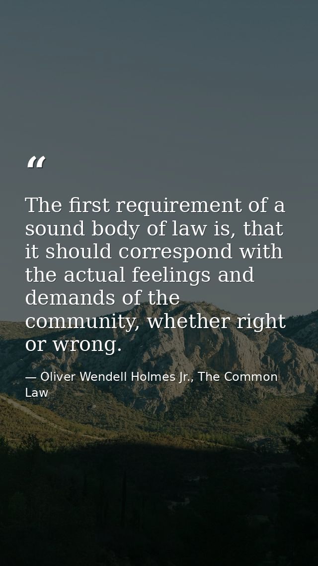 The first requirement of a sound body of law is, that it should correspond with the actual feelings and demands of the c — Oliver Wendell Holmes Jr., The Common Law